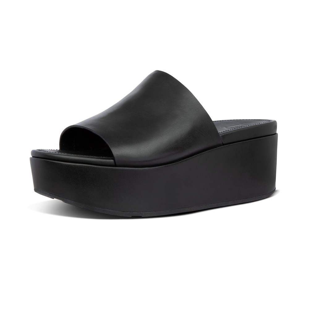 Fitflop Womens Wedge - Eloise Leather Slides - Black - 605-ECIBNY